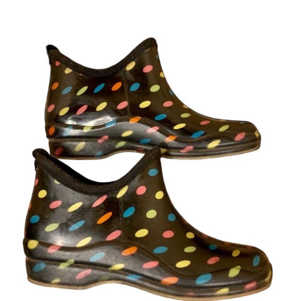 Capelli New York Rain Booties Womens SZ 7 Polka‎ Dot Rubber Ankle Rain Boots